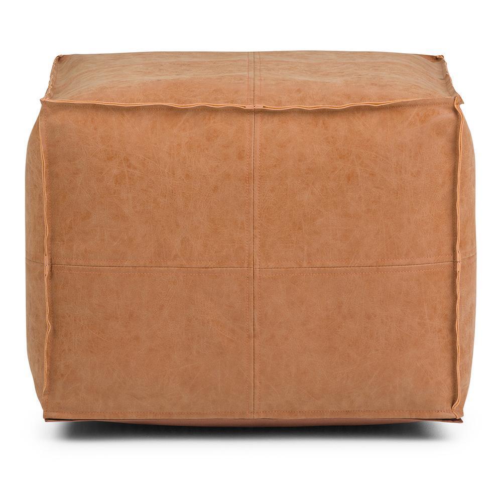 Distressed Camel Brown Distressed Vegan Leather | Brody Square Pouf