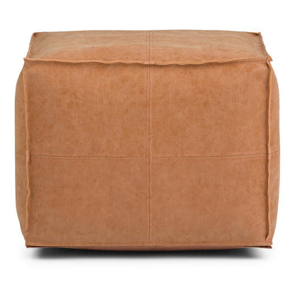 Distressed Camel Brown Distressed Vegan Leather | Brody Square Pouf