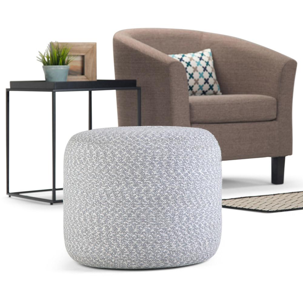 Light Blue/Natural | Bayley Round Braided Pouf