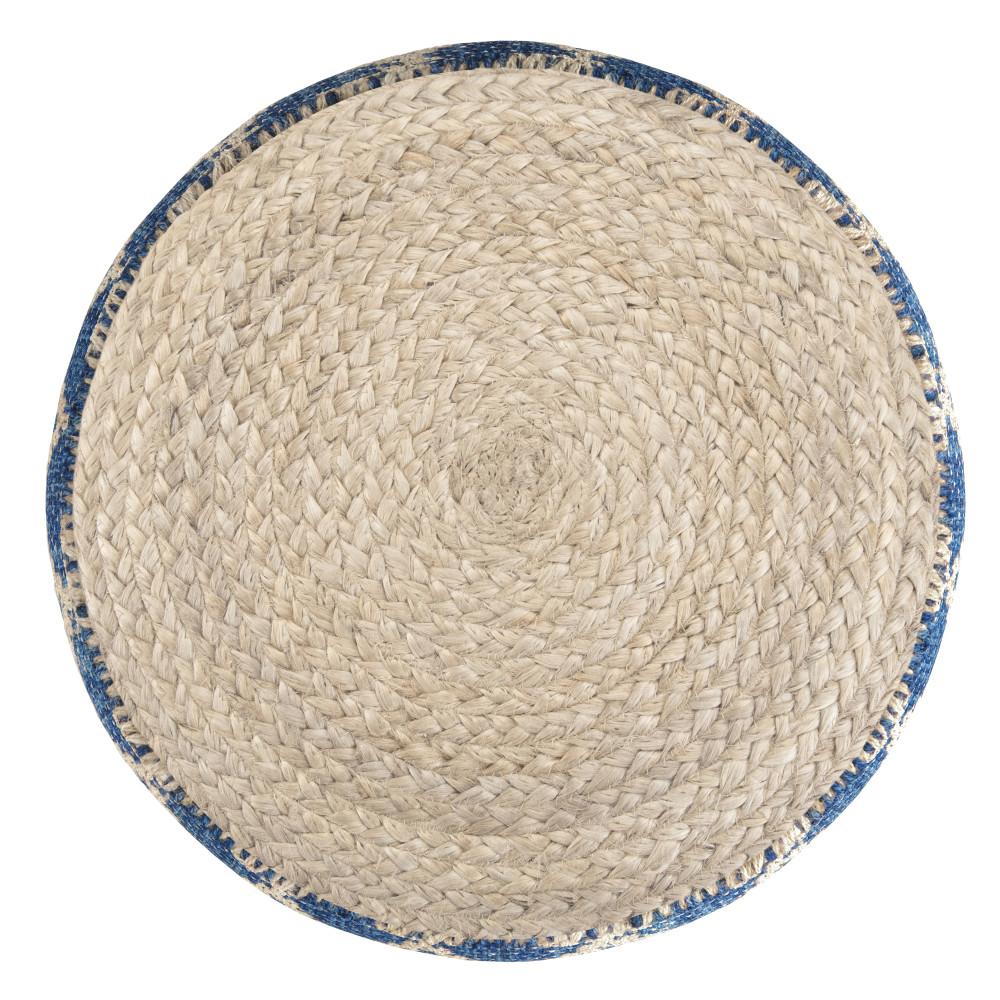 Blue/Natural | Edgeley Round Pouf