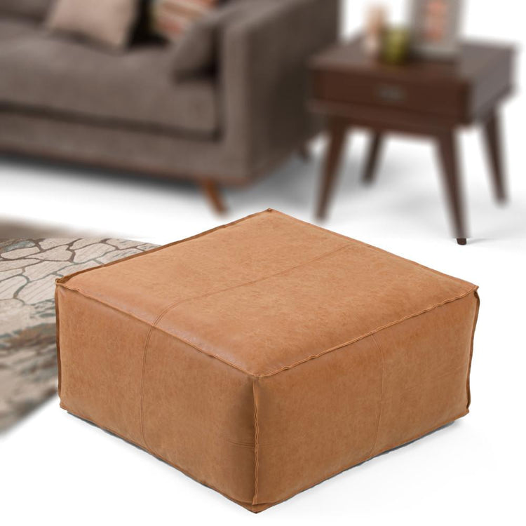 Distressed Camel Brown | Brody Large Square Coffee Table Pouf